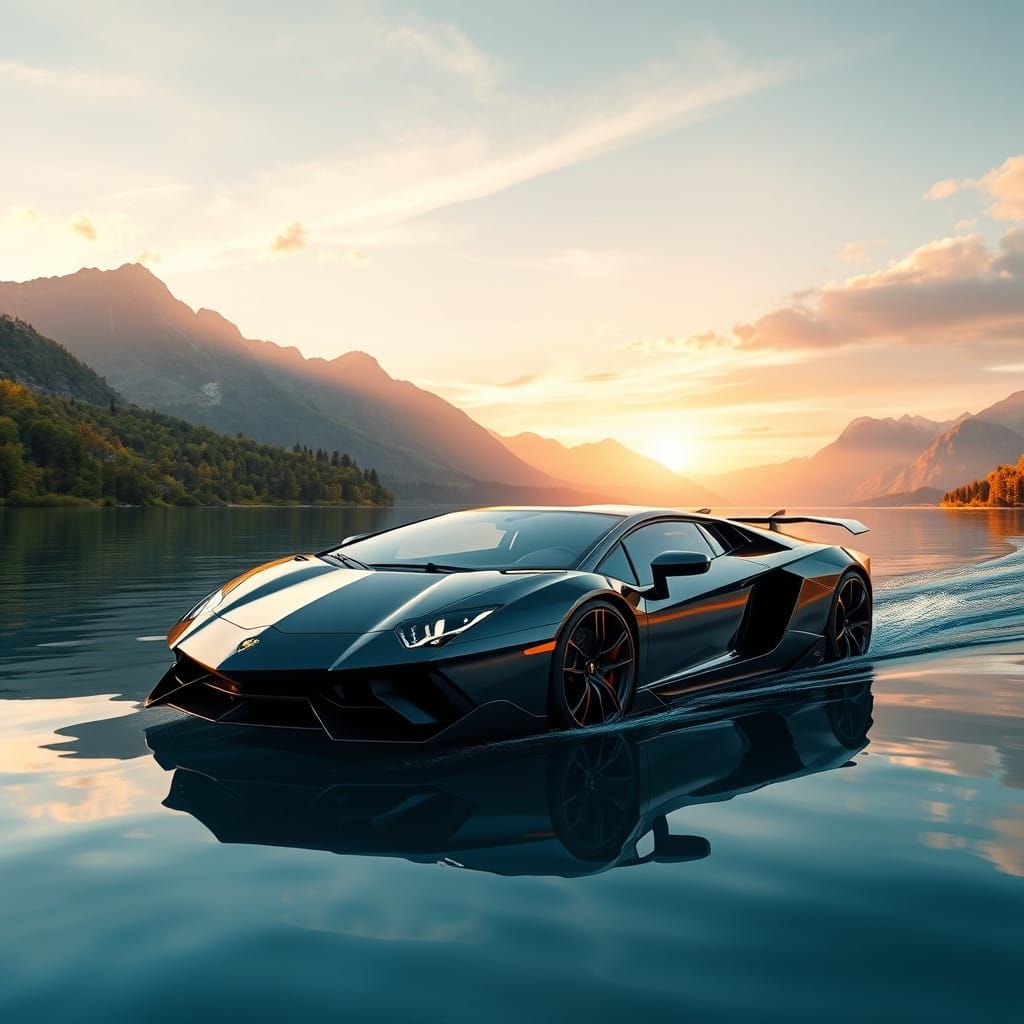 Luxurious Lamborghini Boat Glides Across Serene Lake