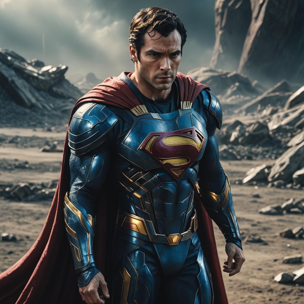 Superman in Metallic Armor: Sci-Fi Cinematic Concept