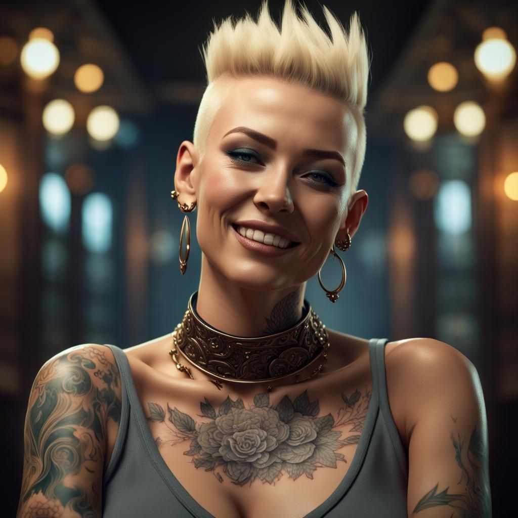 Blonde Mohawk Woman with Tattoo Sleeve