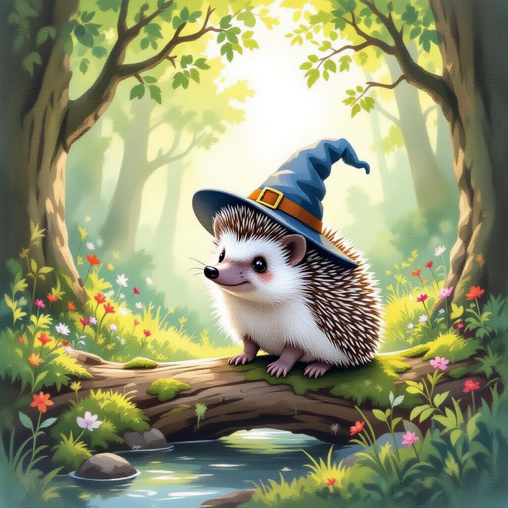 Hedgehog Witch Hat in Enchanted Forest