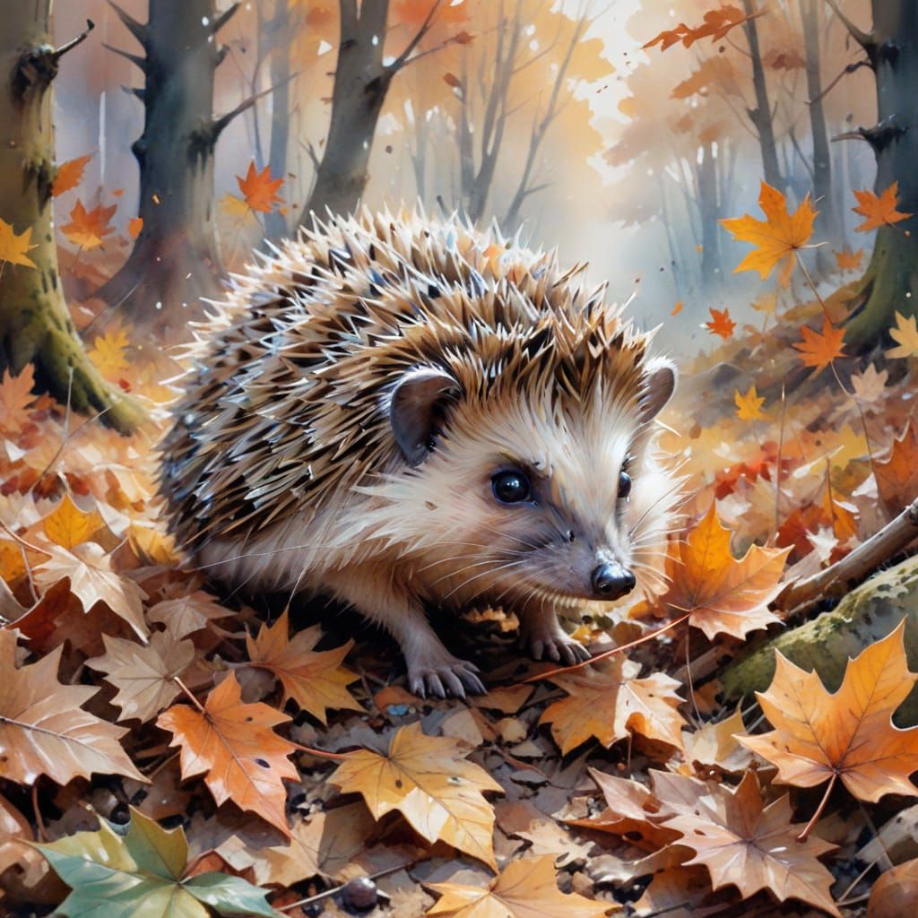 Hedgehog Sniffs Hiker's Boot Amid Autumn Leaves