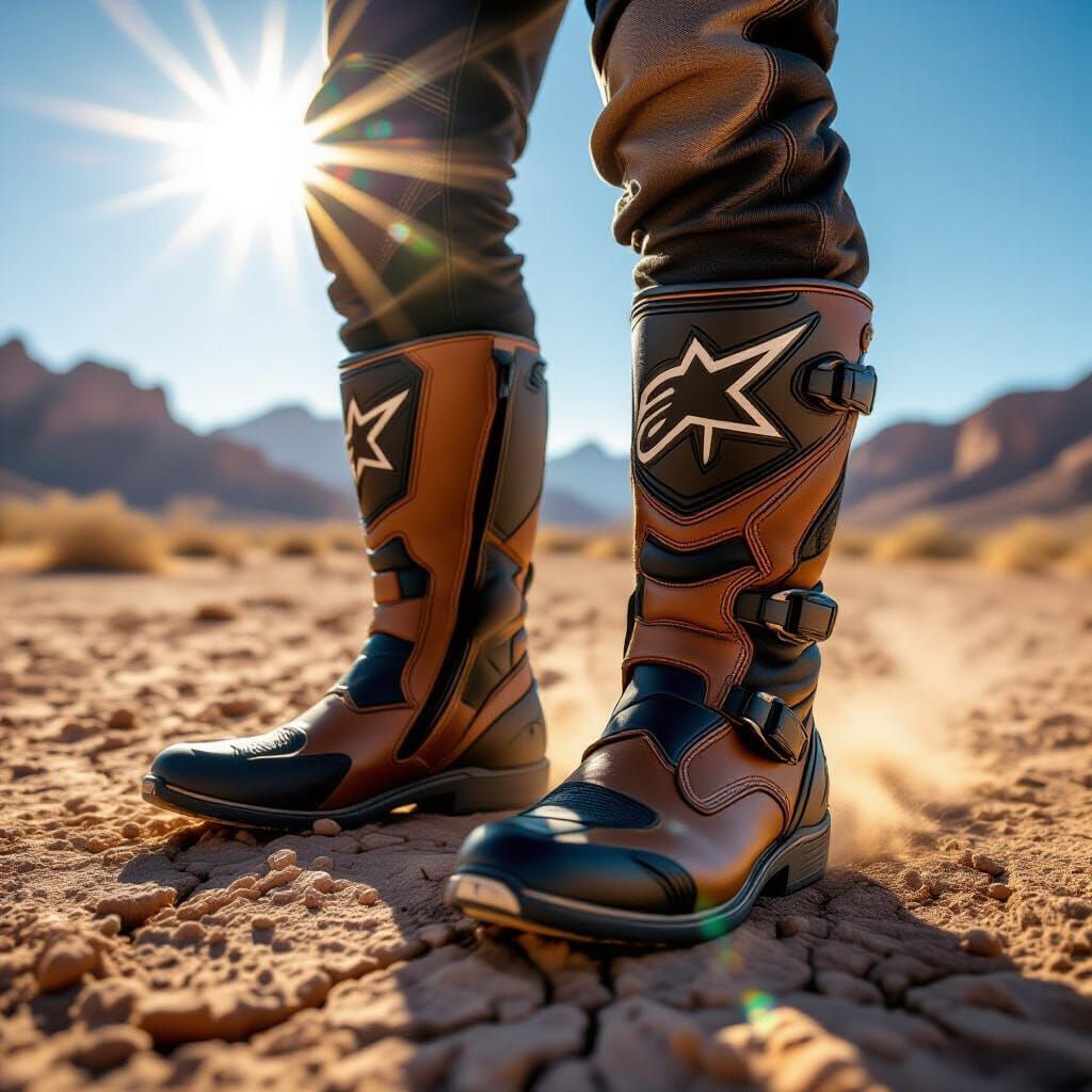 Alpinestars Boots and Gloves in Arid Desert Landscape