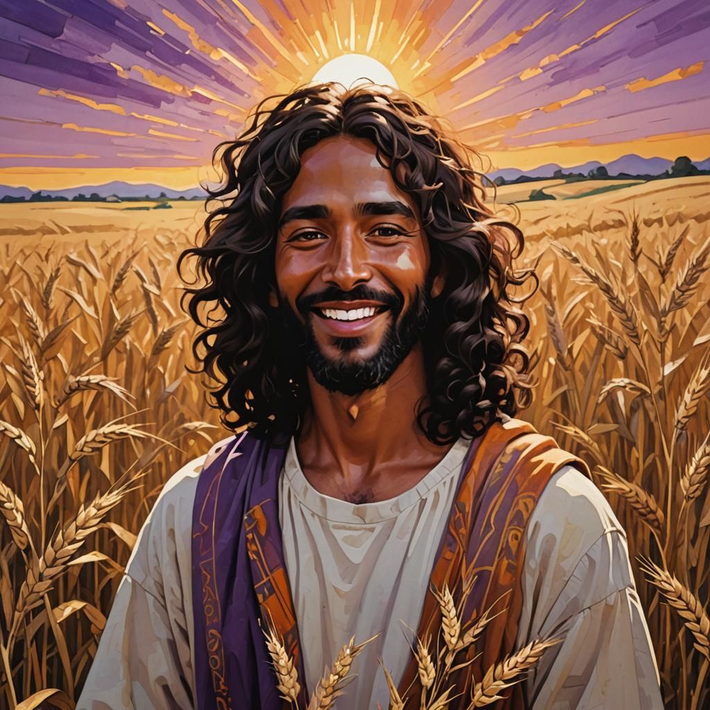 Jesus Christ in Wheat Field at Golden Hour