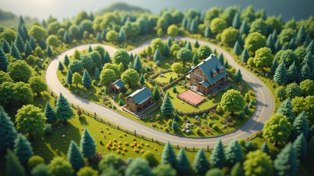 Miniature Diorama: Forest, City, and Picnic Scene