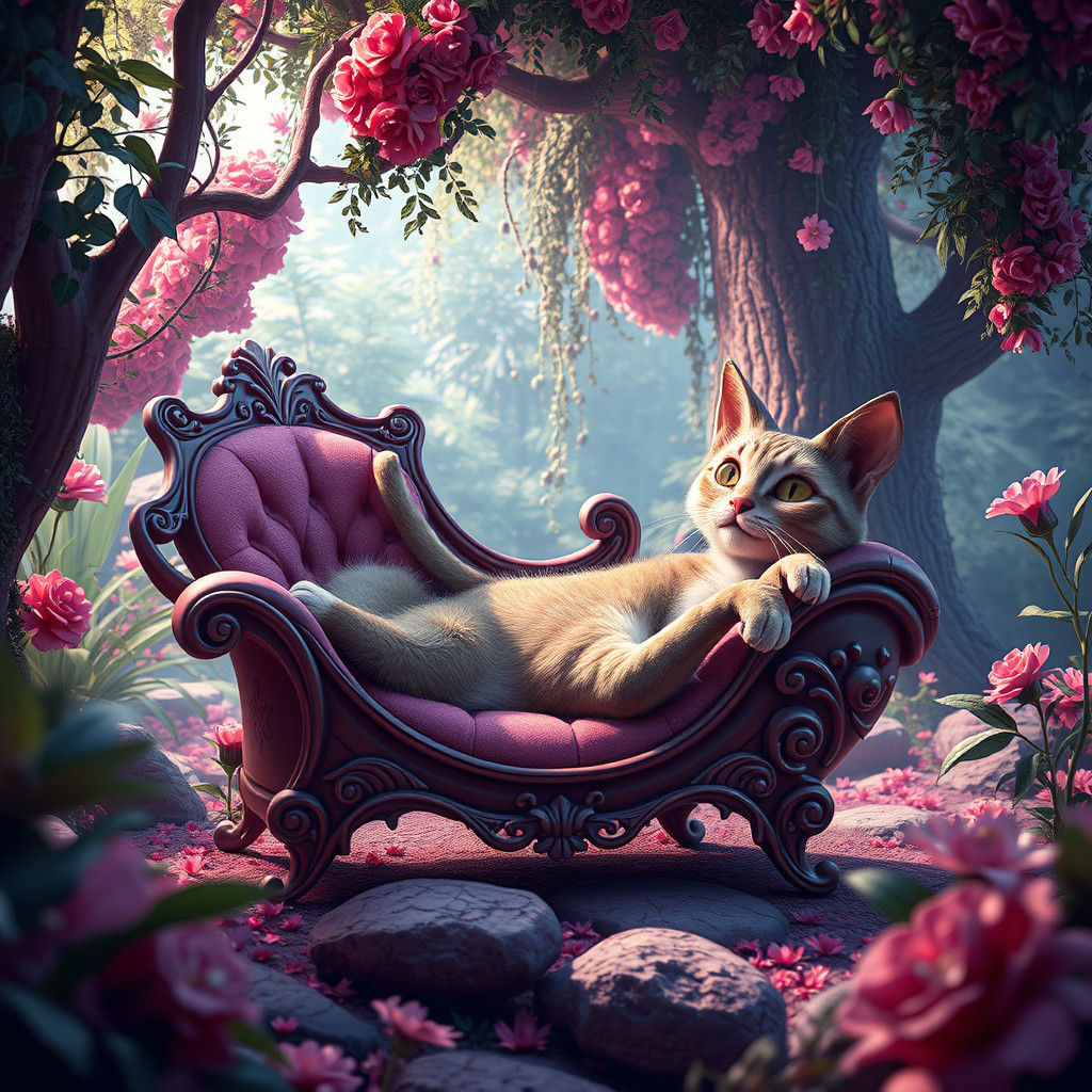 Majestic Cat Chaise Longue in Dreamlike Setting