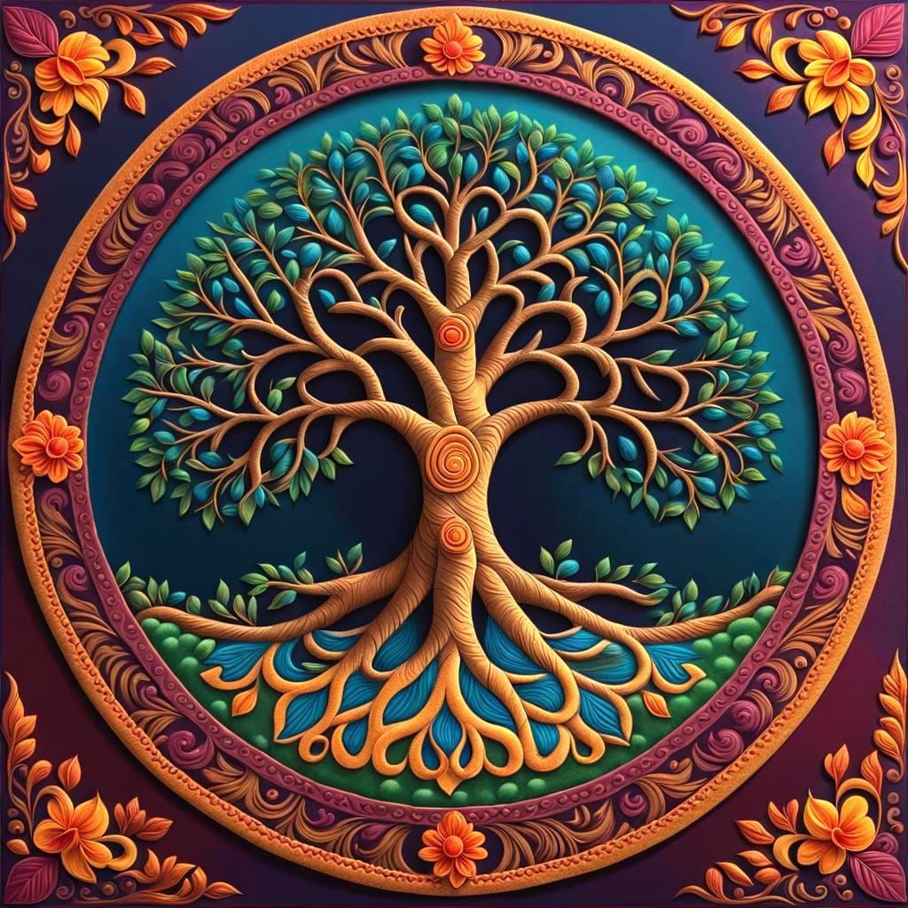Rangoli Tree Of Life Wood Carving