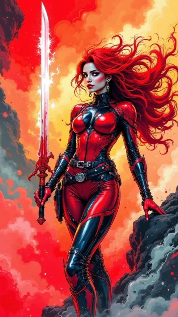 Cyberpunk Marvel Heroine with Plasma Sword