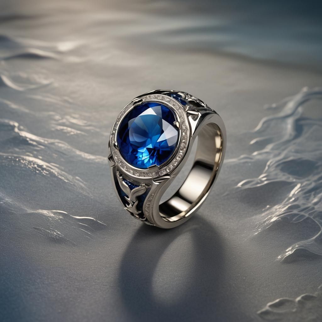 Sapphire Wedding Ring with Dolphin and Shark