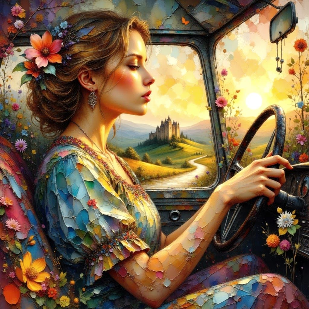 Colorful Countryside Impasto Oil Painting with Retro Bokeh