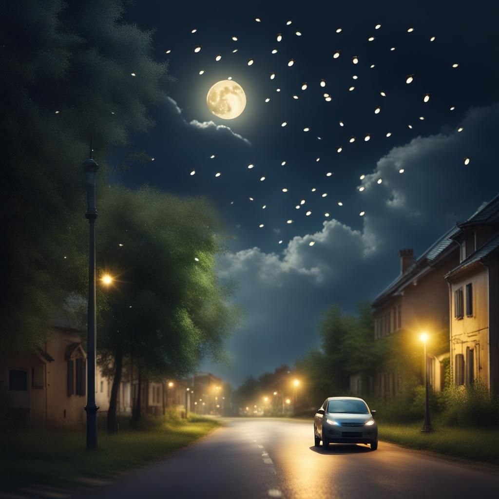 Fireflies Dance in Dim Light Near Town