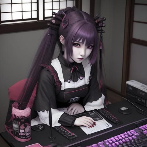 Gothic Japanese Gamer Girl in Digital Art