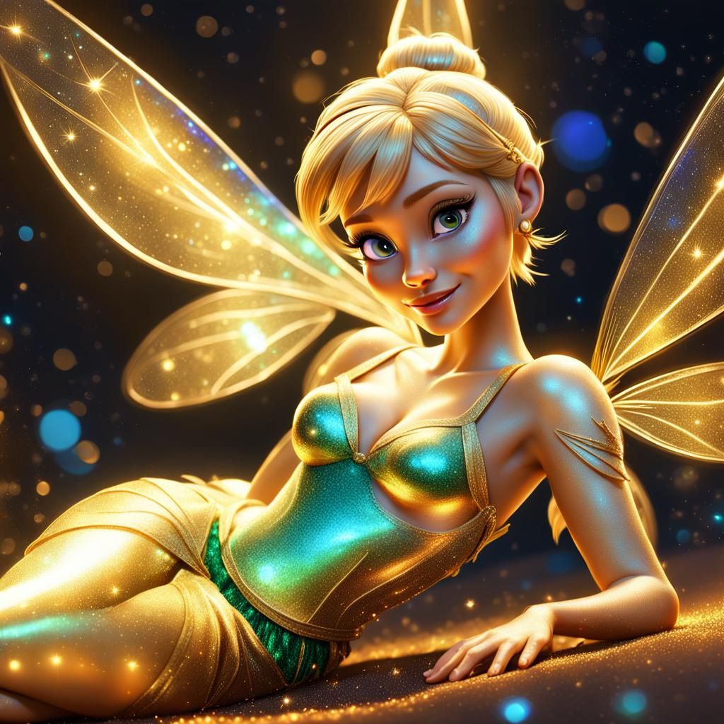Golden Tinkerbell Fairy in Iridescent Clothes