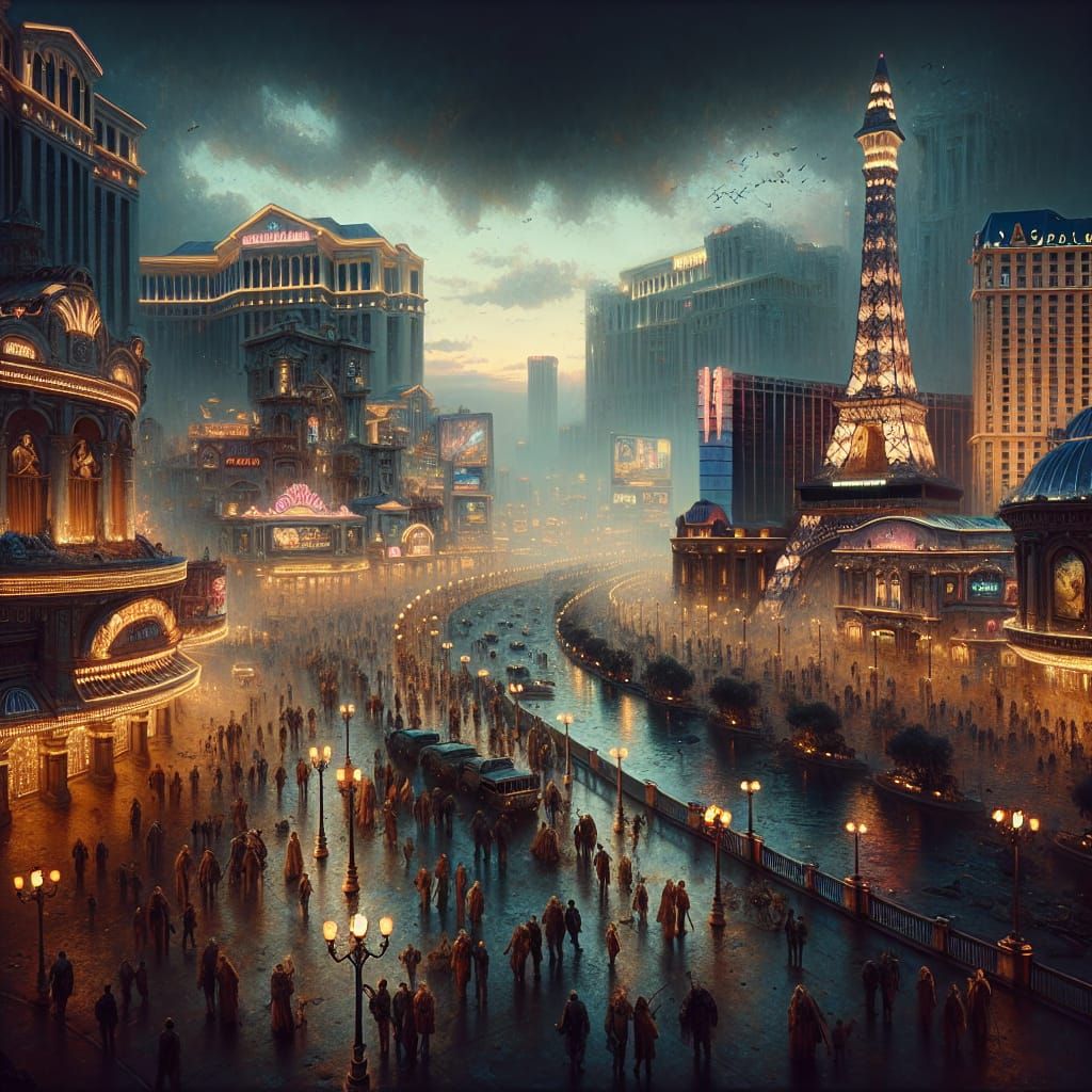 Post-Apocalyptic Vegas Strip at Night, Matte Painting