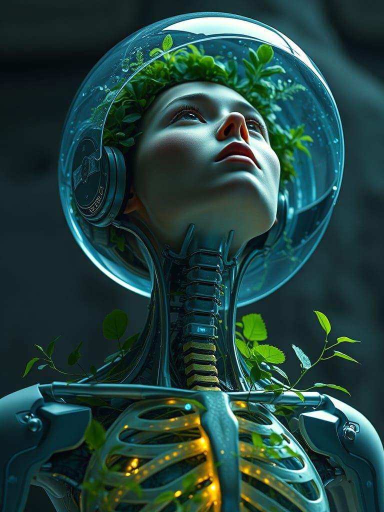 Futuristic Humanoid with Bioluminescent Elements