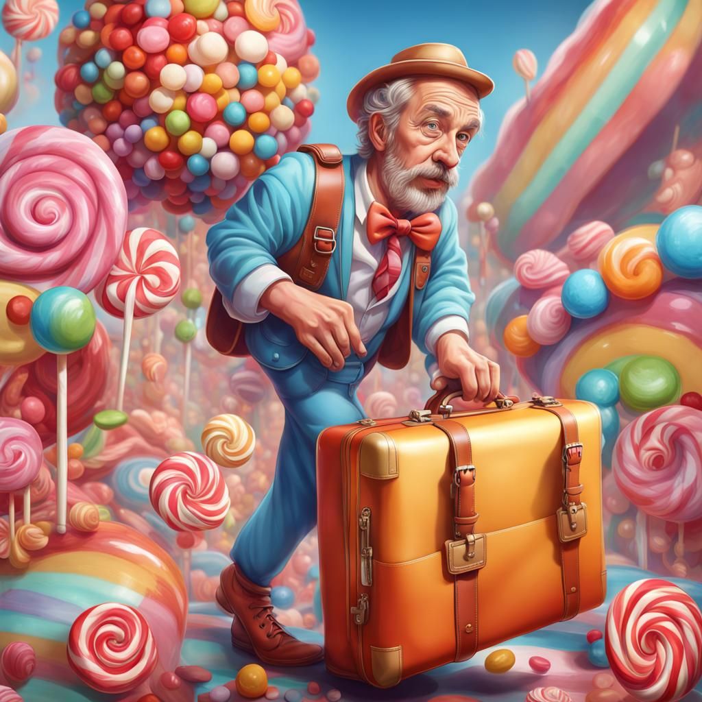 Man with Suitcase in Candy Art Style