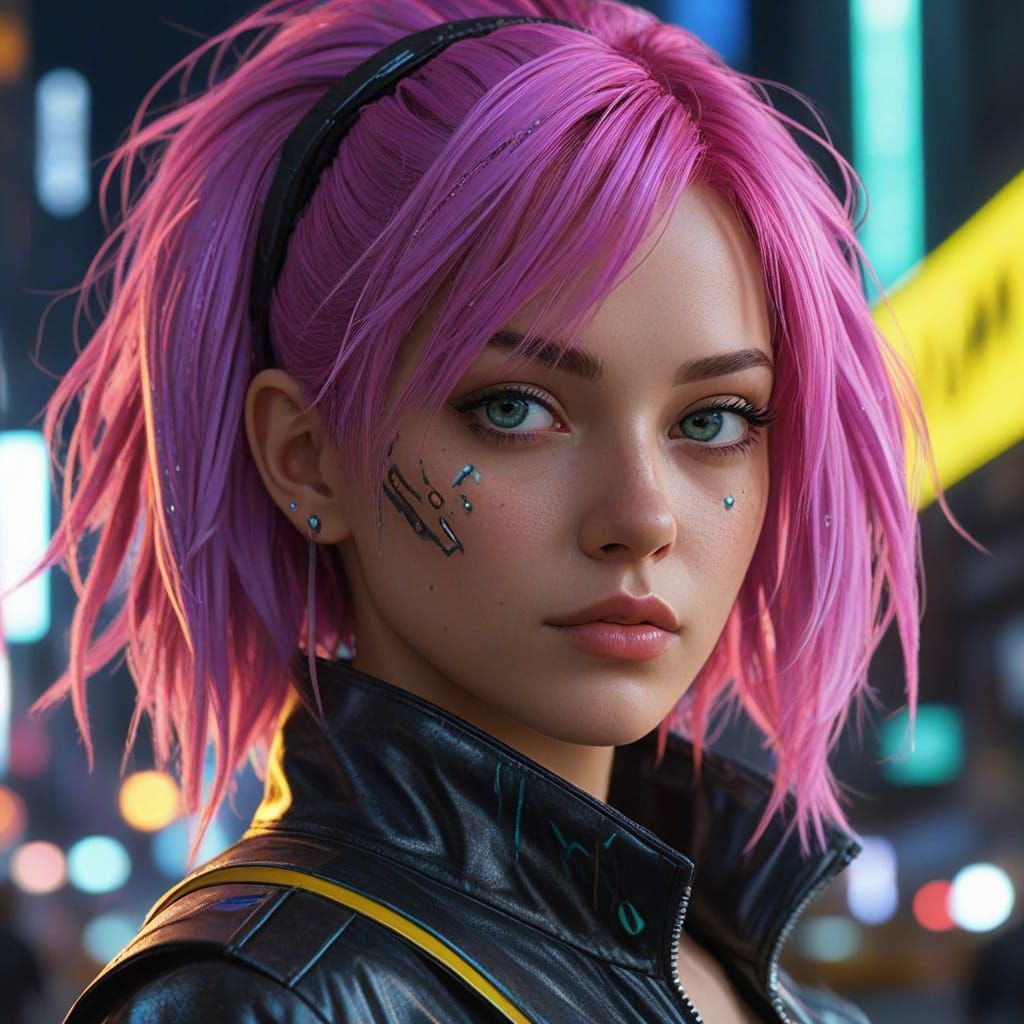 Cyberpunk Woman with Neon Hair in Vibrant Colors