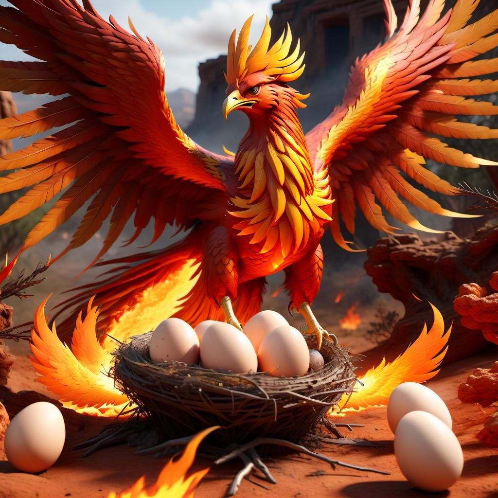 Fiery Phoenix Nest in Native Landscape