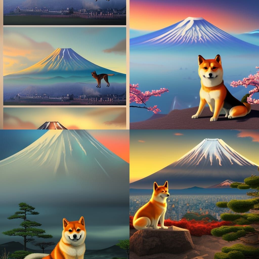 Shiba Inu at Mount Fuji Sunrise Painting