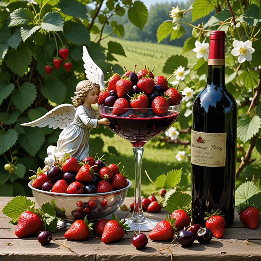 Whimsical Springtime Wine Still Life in Vibrant Colors