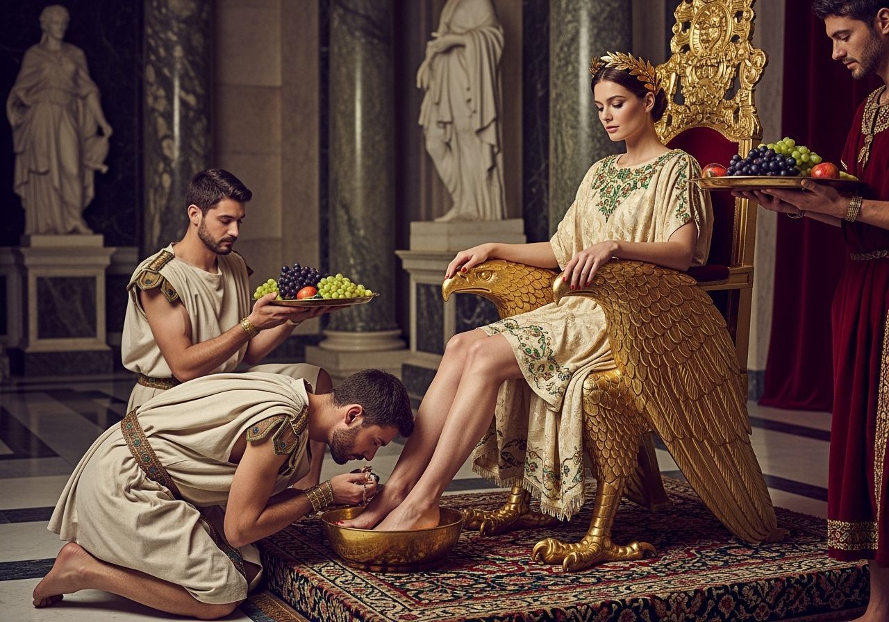 Roman Empress on Golden Eagle Throne: High Fashion