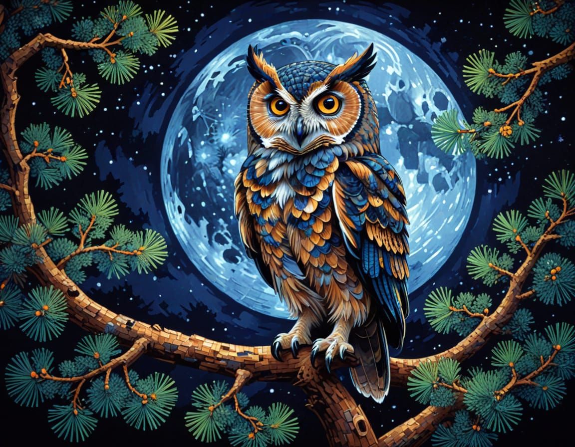 Blacklight Owl in Chinese Ink Painting Style