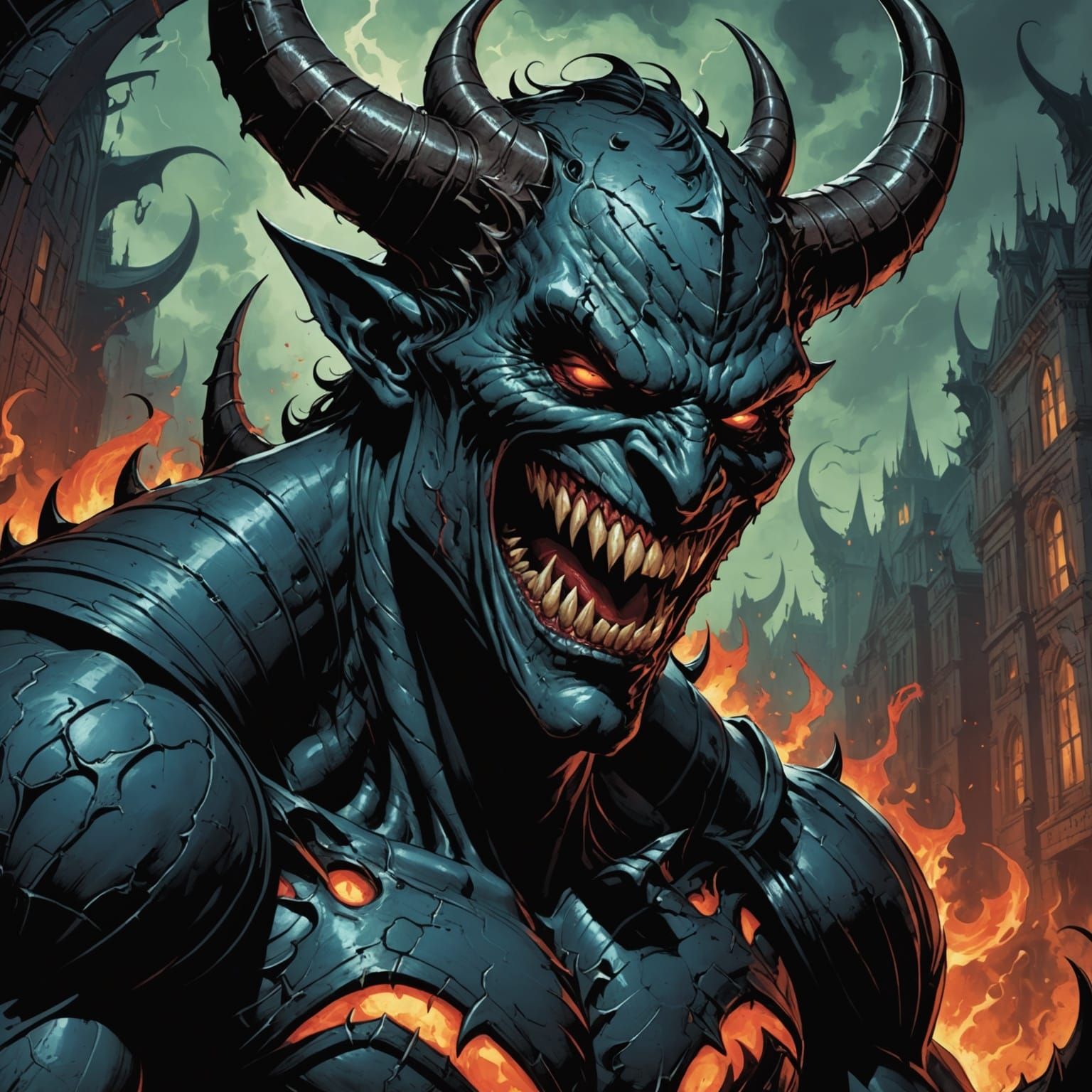 Surreal Demon Portrait in Comic Book Art Style