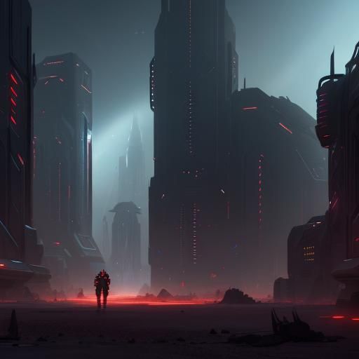 abandoned sci-fi city overtaken by the desert a masterpiece, 8k resolution, dark sci-fi concept art, dynamic lighting, h...