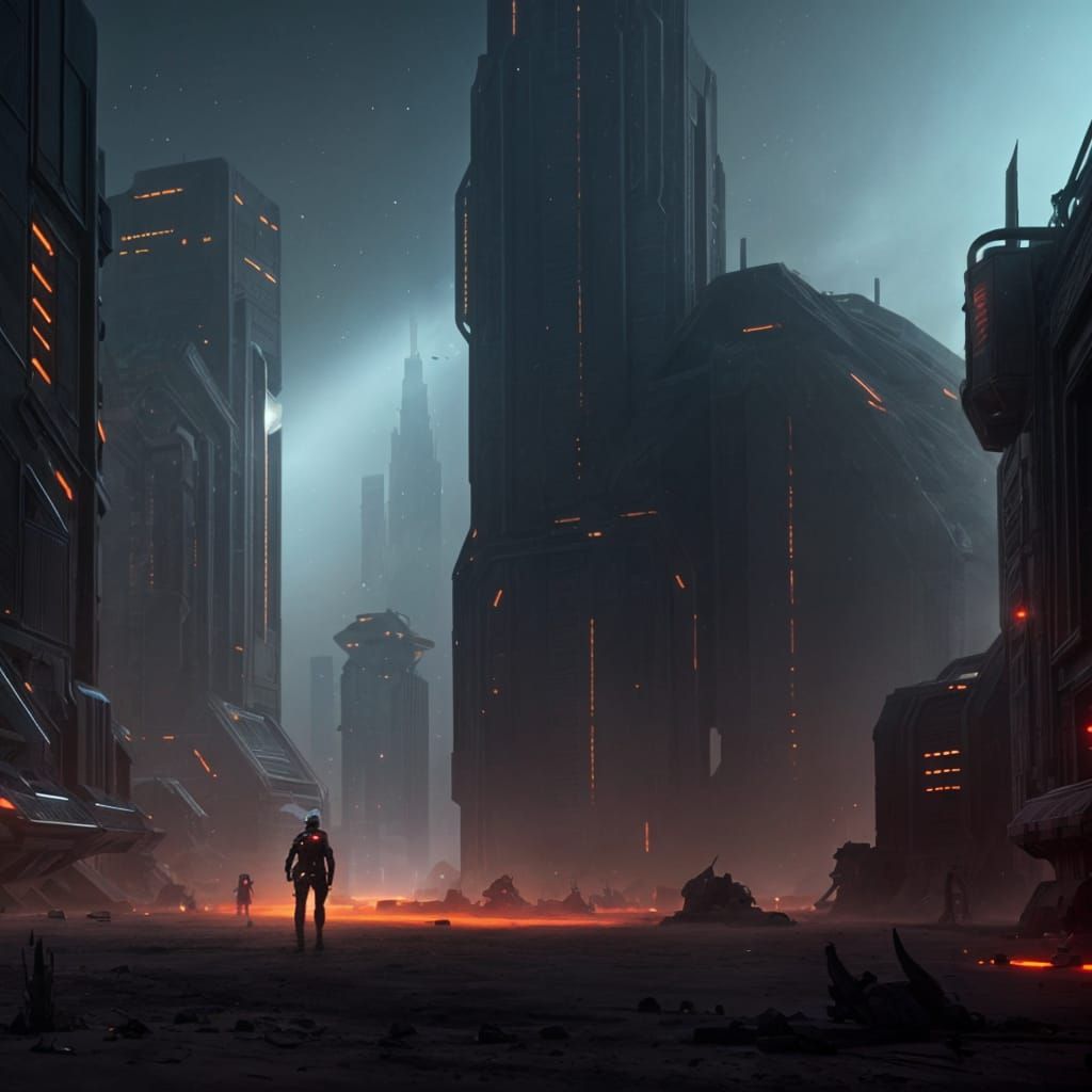 abandoned sci-fi city overtaken by the desert a masterpiece, 8k resolution, dark sci-fi concept art, dynamic lighting, h...