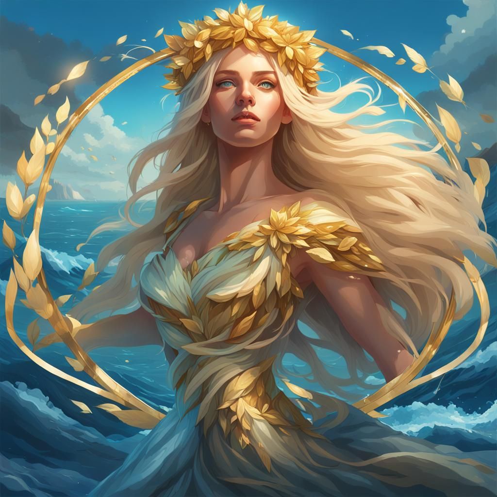 Curvy Goddess Emerging from the Sea with Shimmering Blonde H...