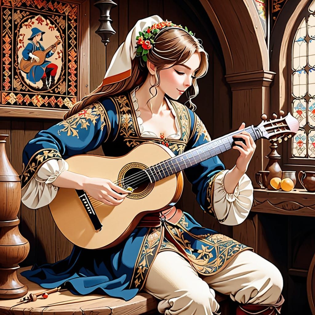 Medieval Bard Performs in Vibrant Anime-Inspired Tavern Scen...