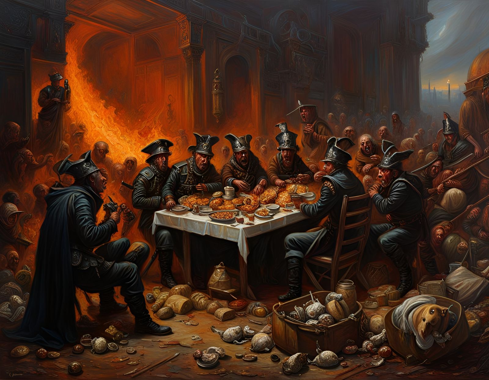 Garbage Punks Feast on Hell-Oil as Oil Painting