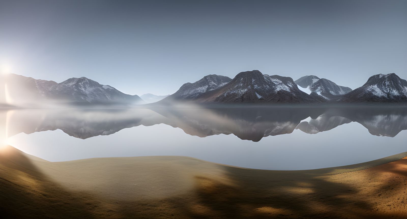 Serene Lake Landscape with Magical Particle Effects