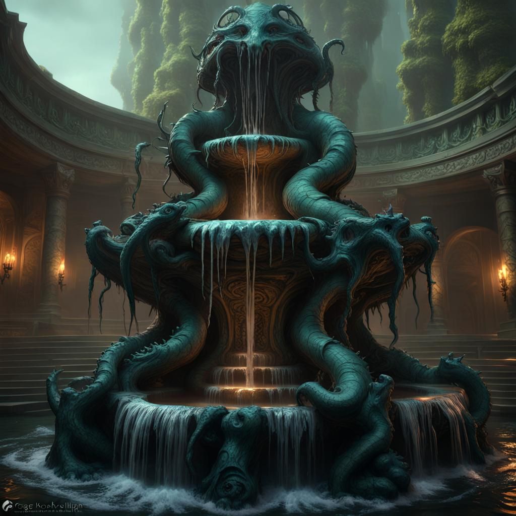 Lovecraftian Ichor Fountain in Dark Fantasy Style