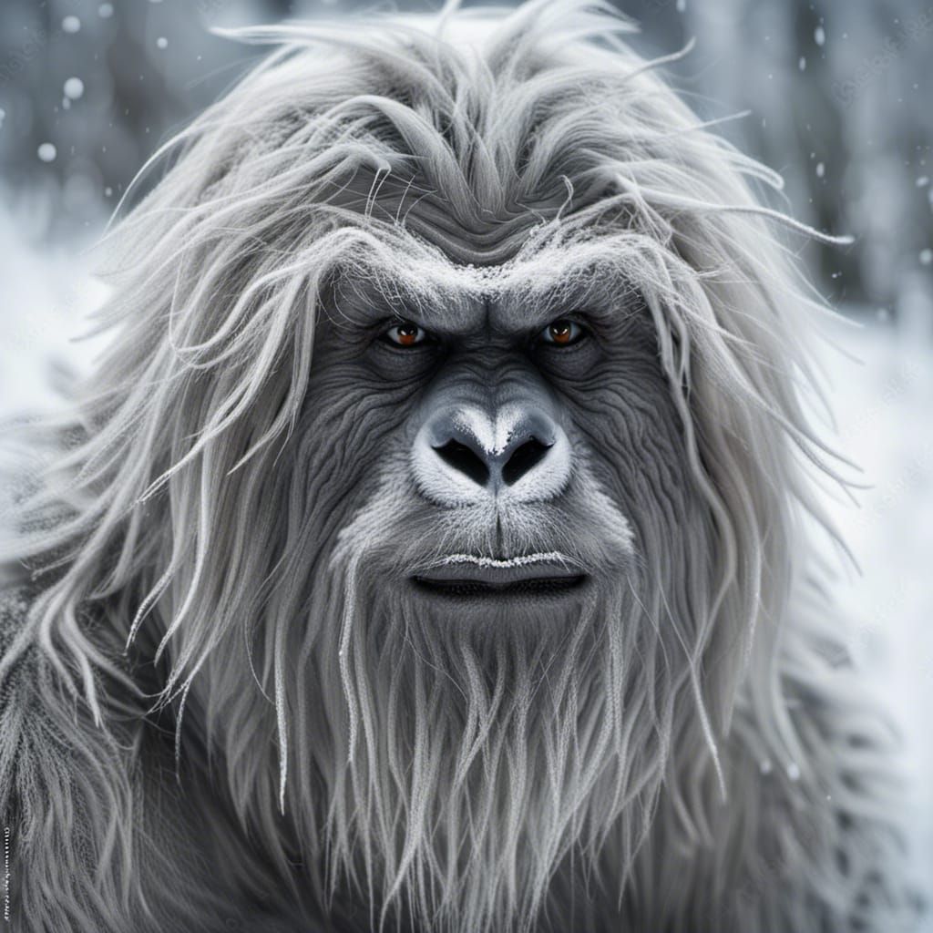 Yeti Portrait in Snowy Winter Landscape