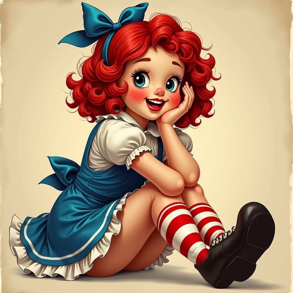 Raggedy Ann Pinup in 1940s Glamour Style