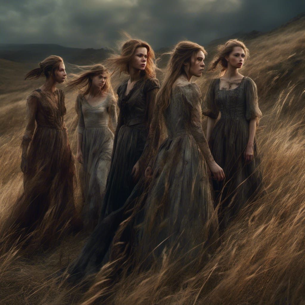 Windswept Hill at Dusk: A Macabre Gathering