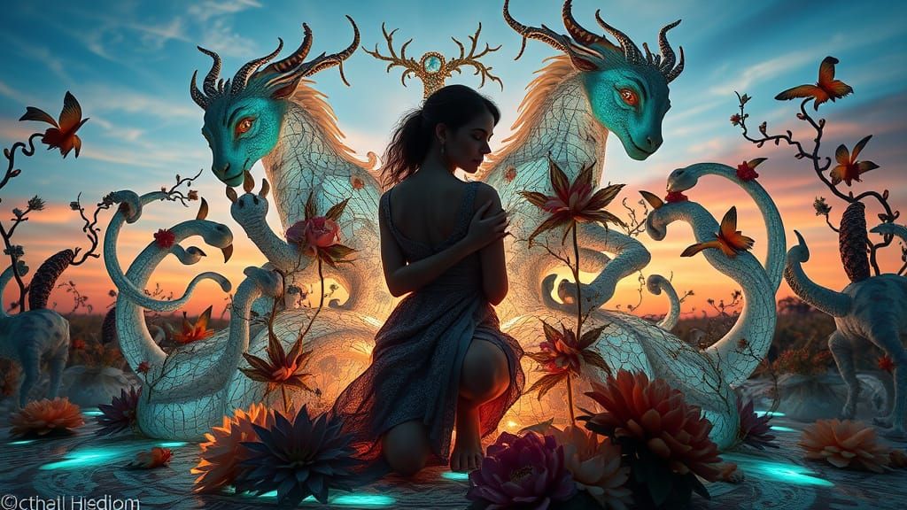 Mystical Creatures in a Surrealist Realm