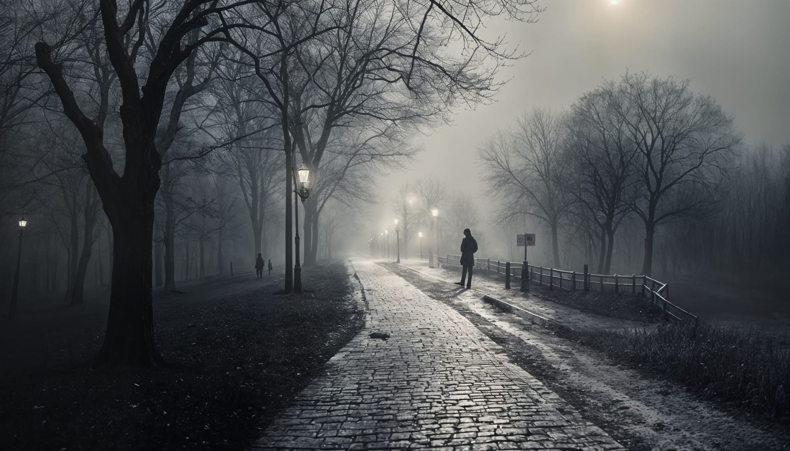 Misty Cityscape with Crescent Moon in Leica Style