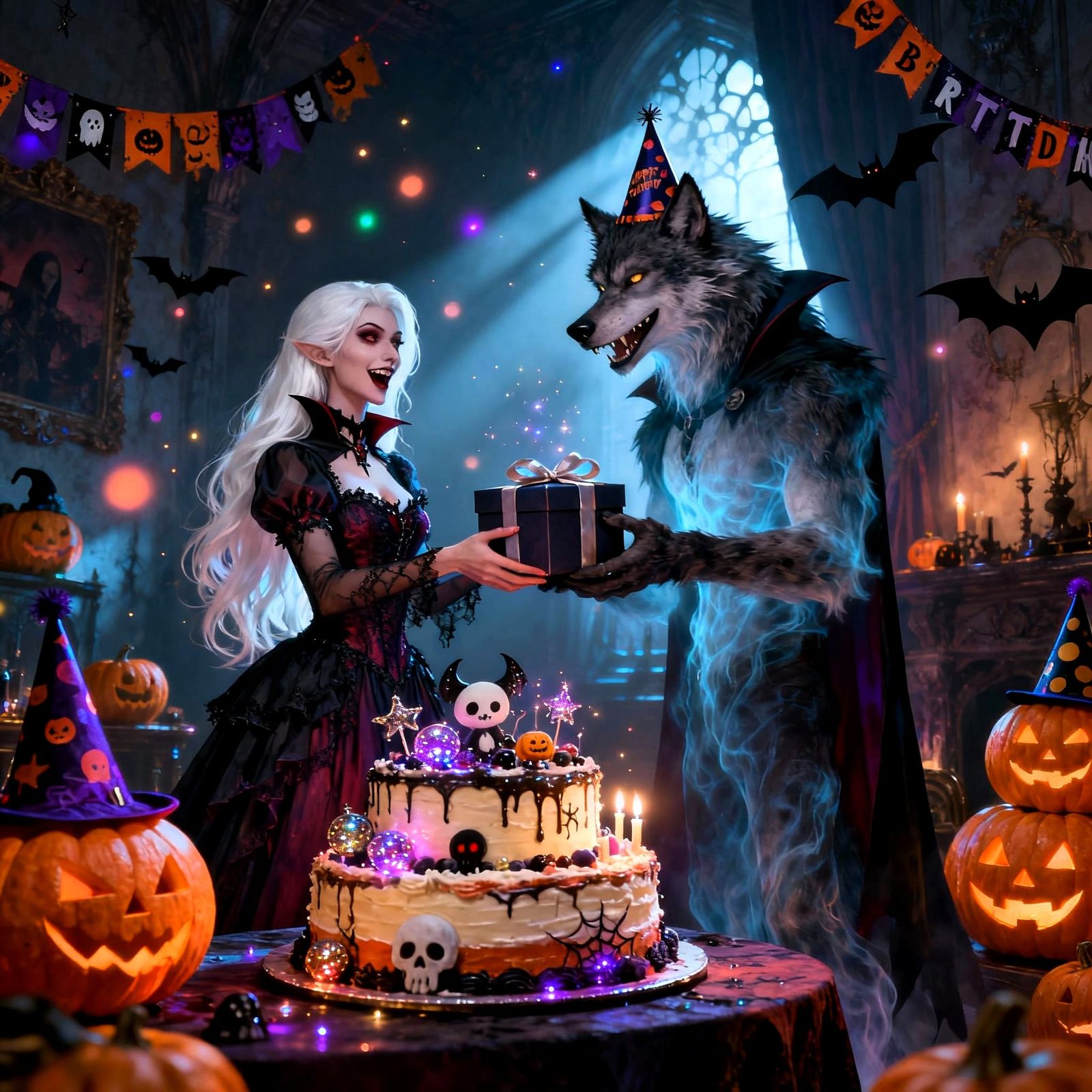 Gothic Birthday Celebration with Vampiress and Werewolf