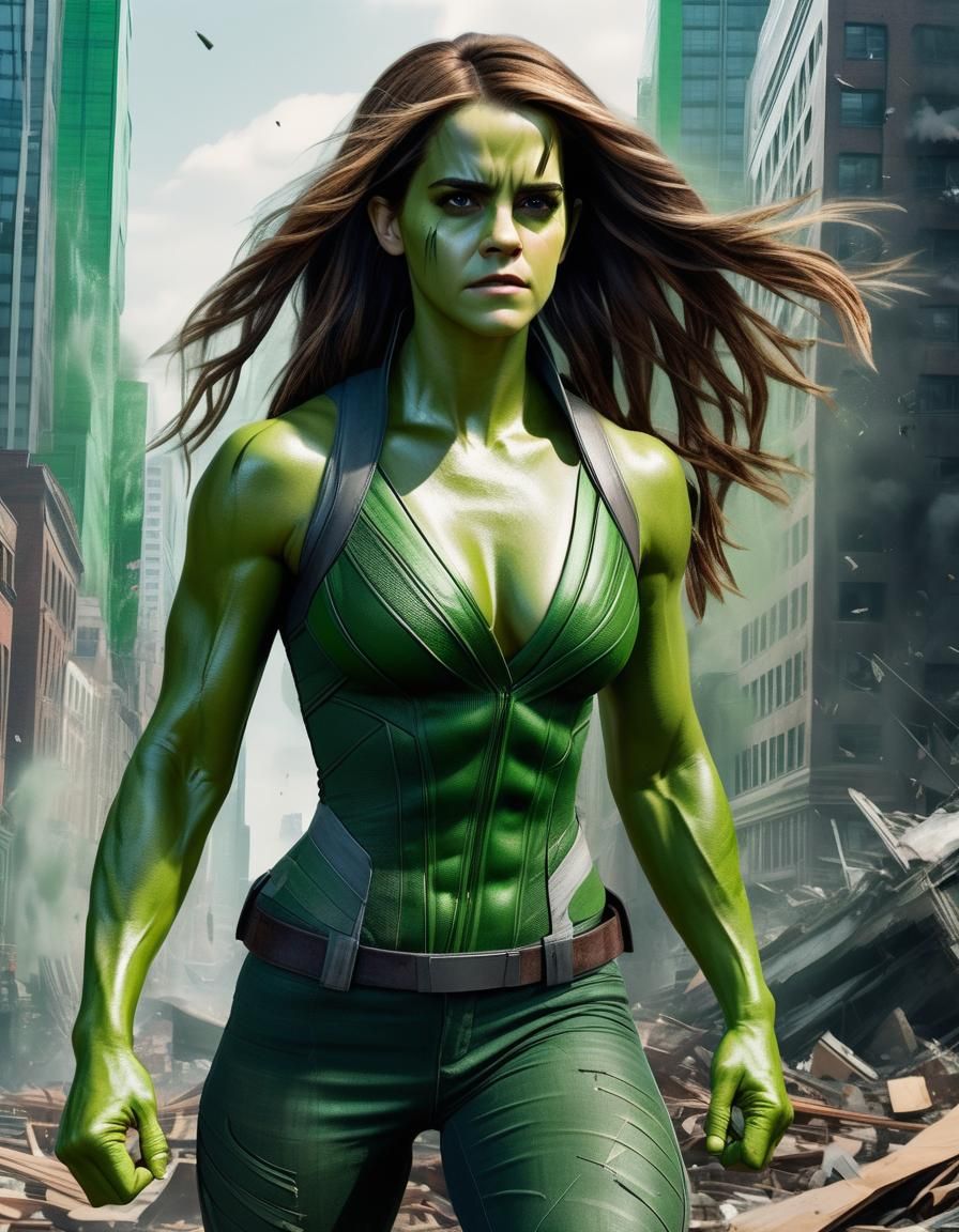 Emma Watson as She-Hulk Destroys City