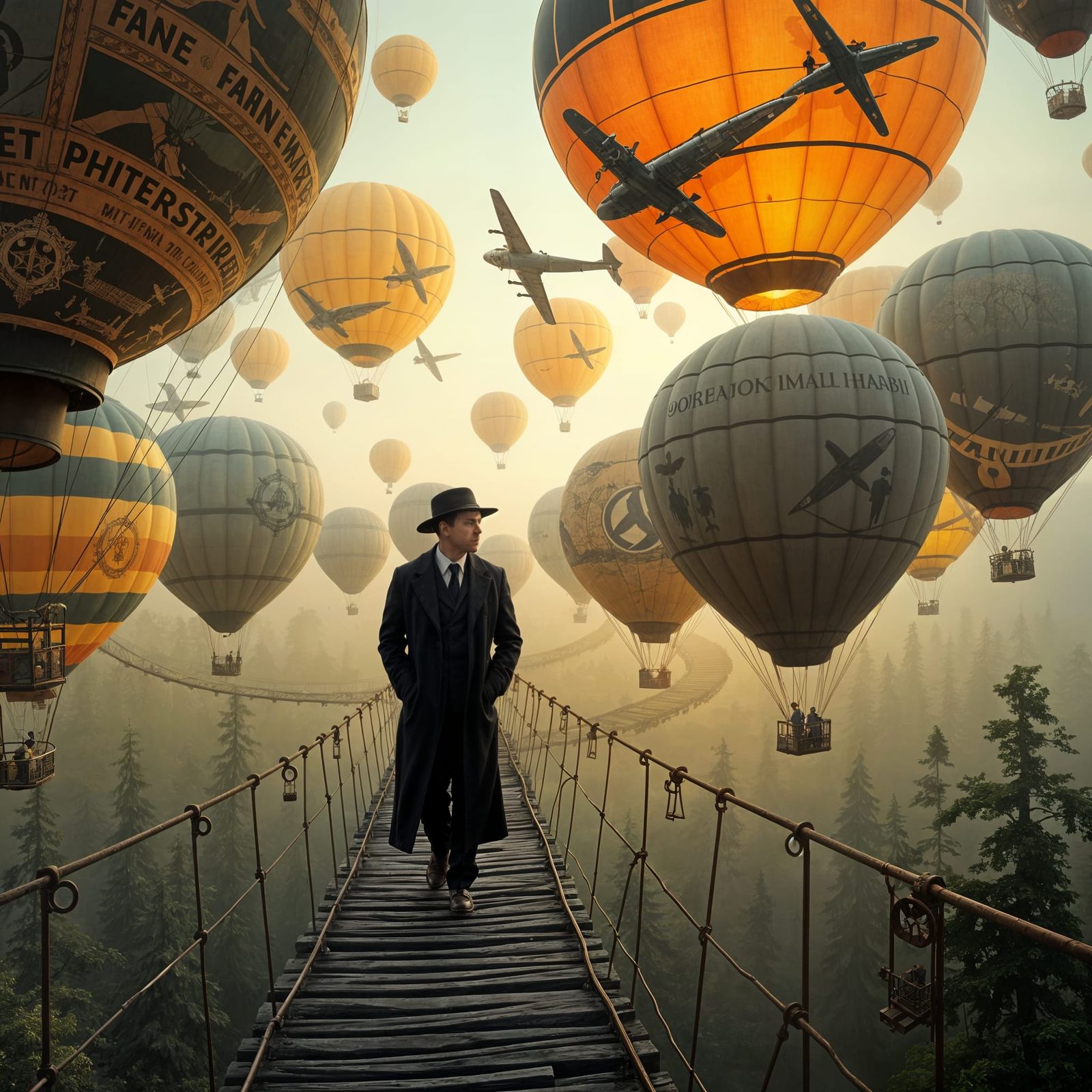 Surreal Floating Balloons in a Whimsical Escher-Inspired Lan...
