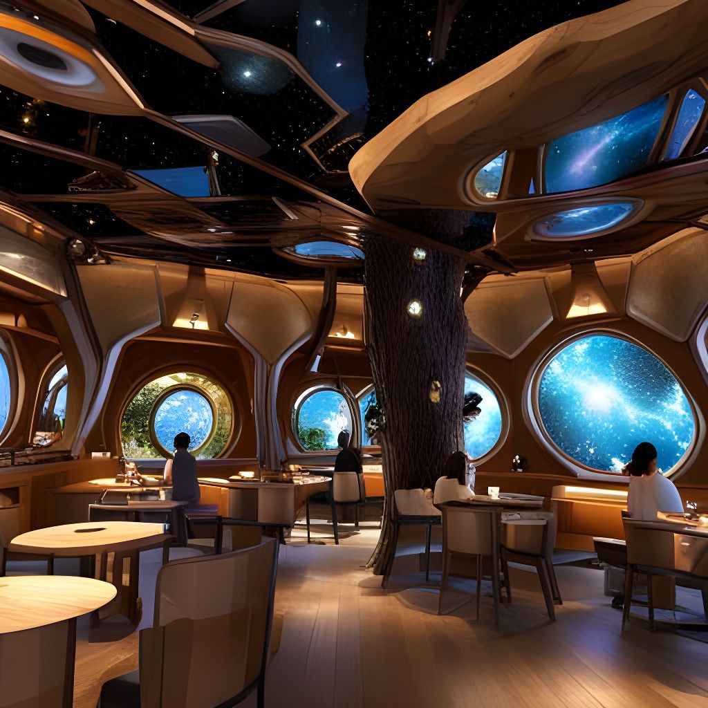 Cosmic Coffee Shop in High-Tech Treehouse