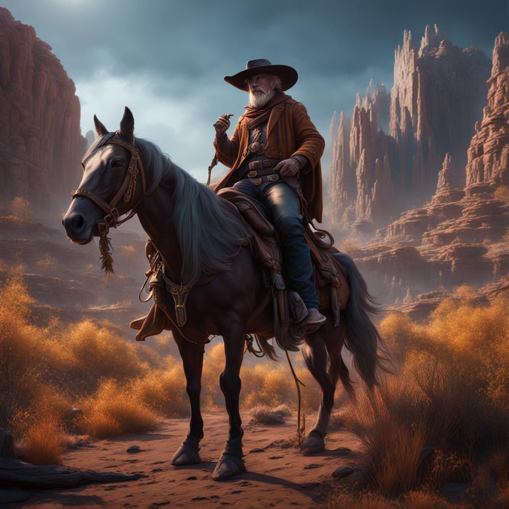 Fantastical Cowboy Wizard in Detailed Matte Painting