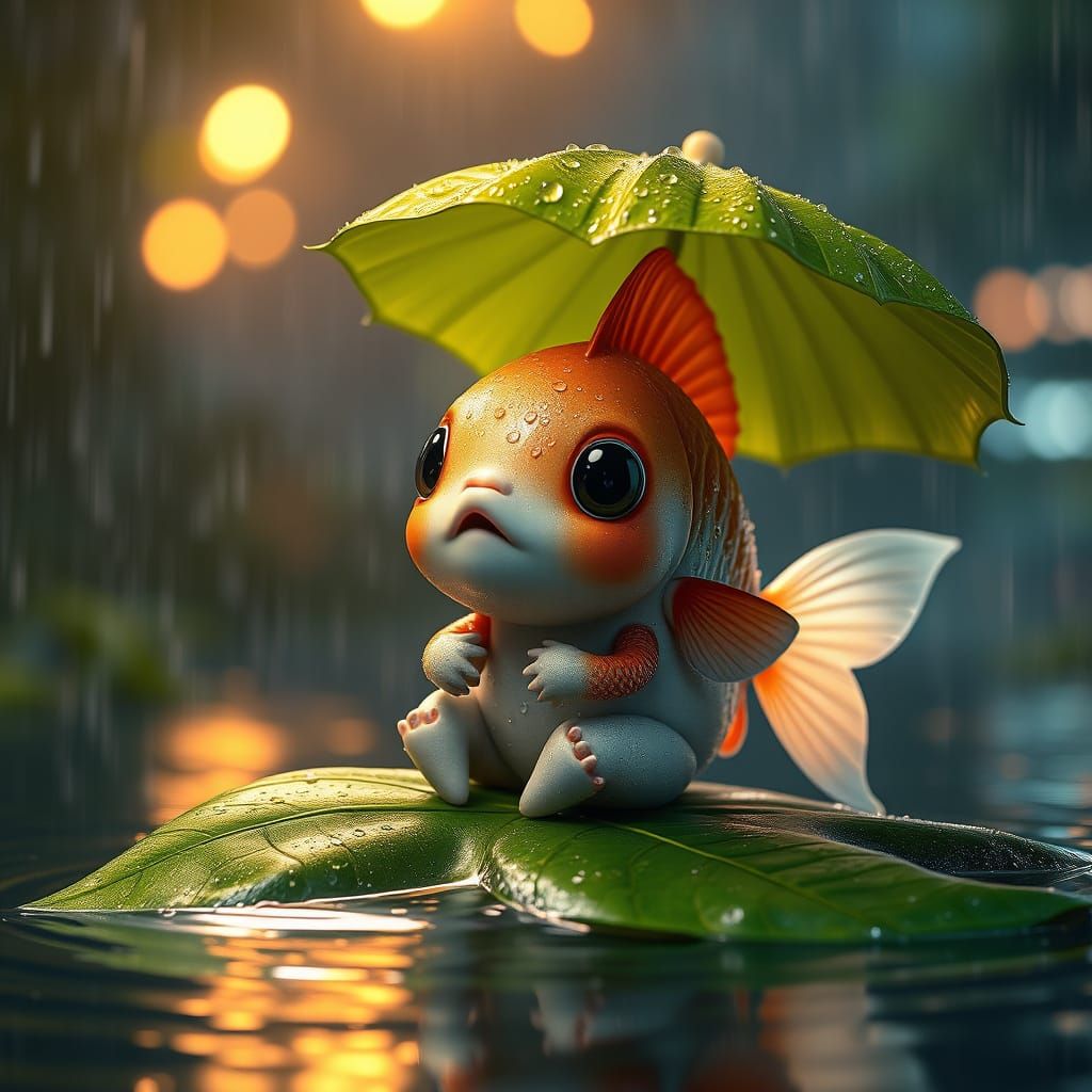 Magical Fish Girl in the Rain