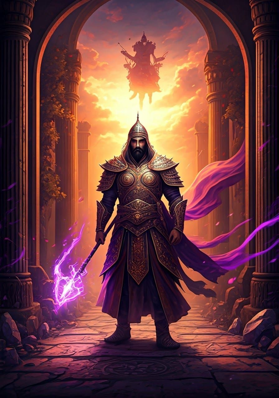 Epic Persian Warrior in Majestic Fantasy Landscape
