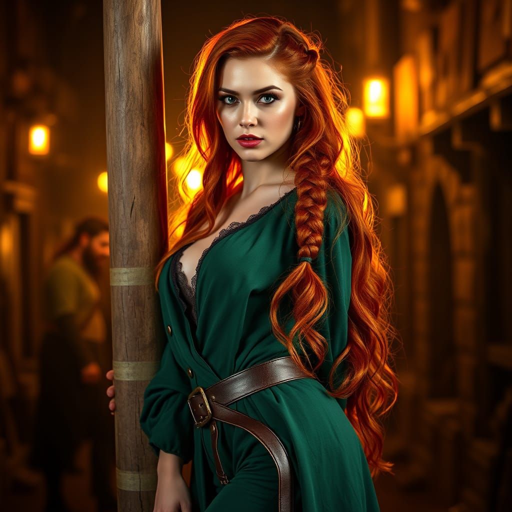 Viking Supermodel Goddess in Emerald Green Pirate Attire