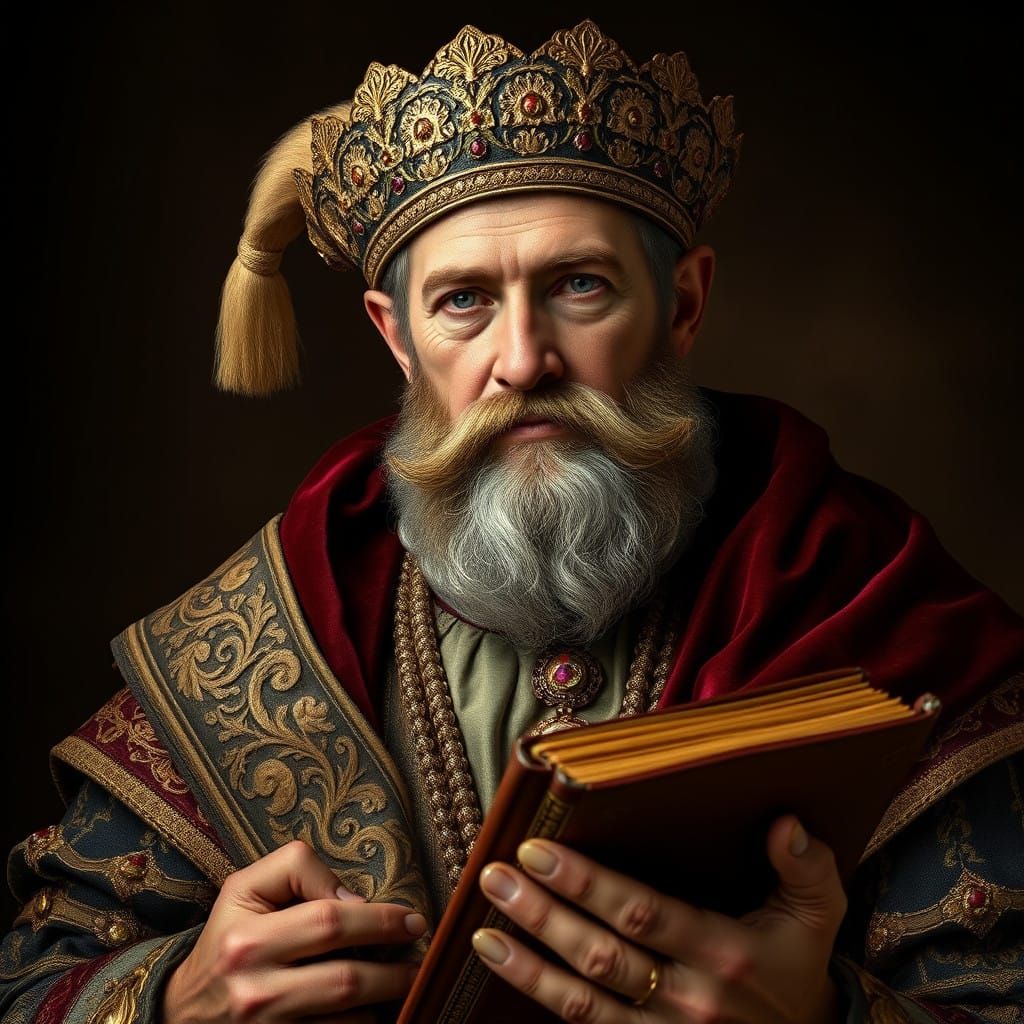 Luxurious Medieval Merchant in Opulent Attire