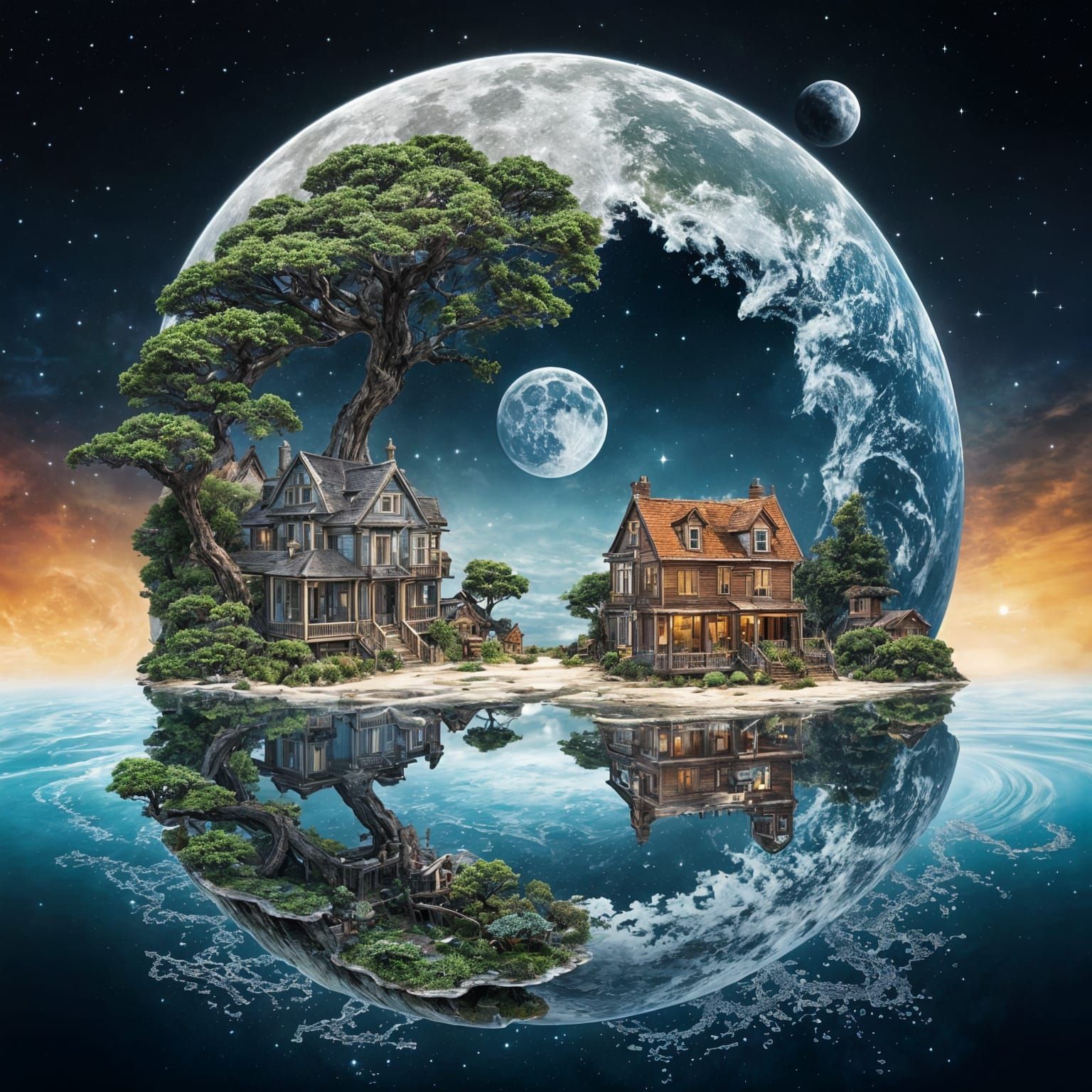 Yin Yang Earth and Moon with Victorian Villages