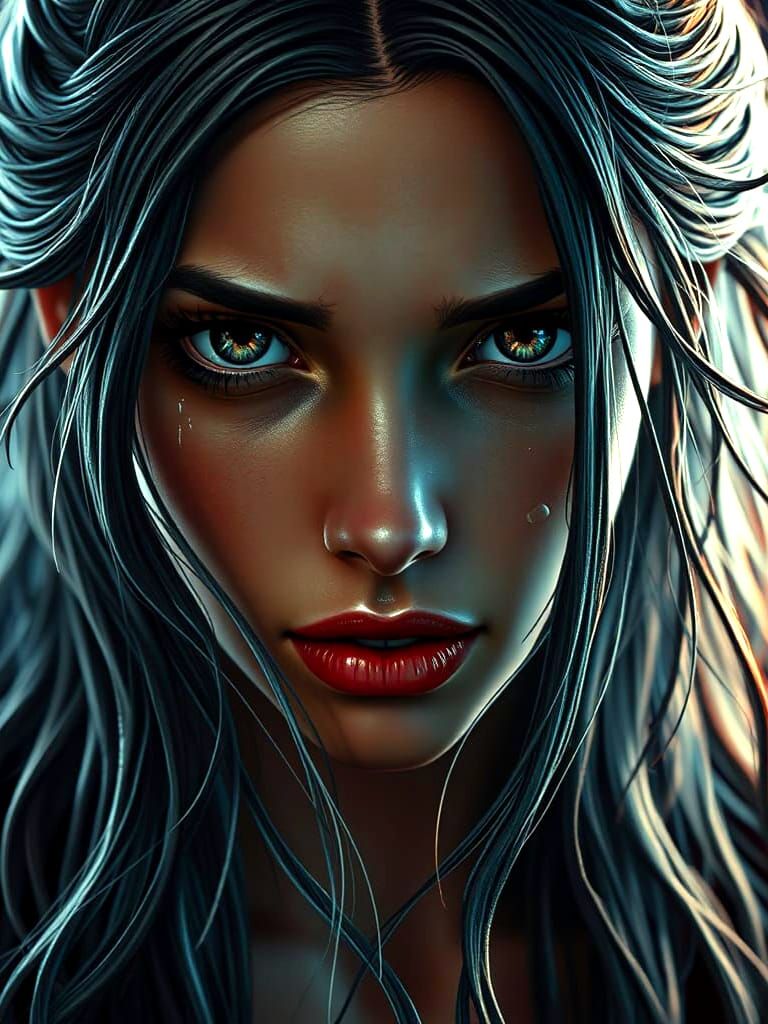 Emotional Portrait of Determined Woman in Digital Art Style