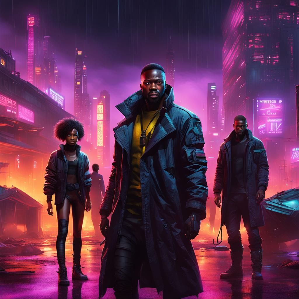 Cyberpunk Gang Purchase in Dark Futuristic City